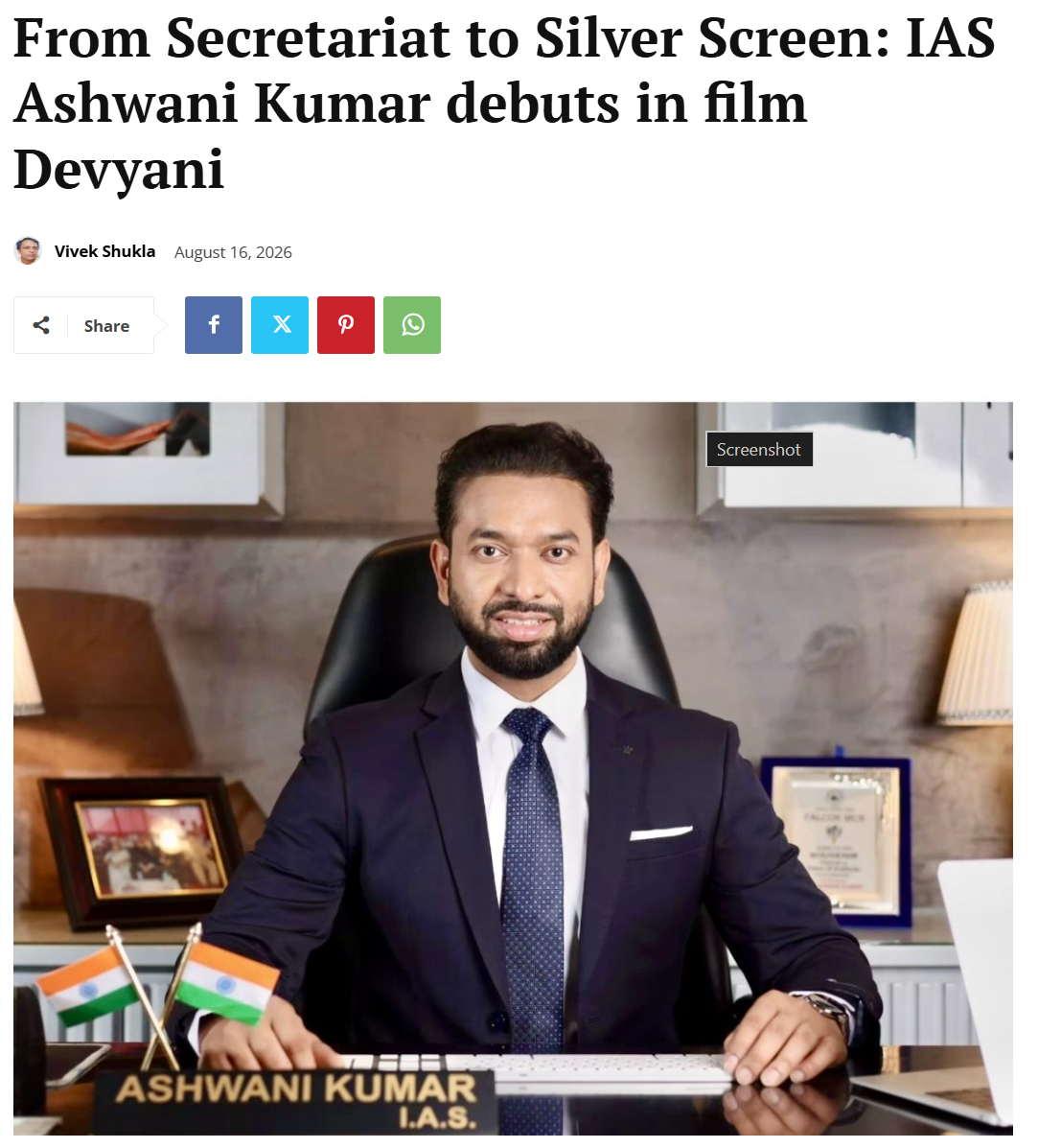 From Secretariat to Silver Screen: IAS Ashwani Kumar debuts in film Devyani